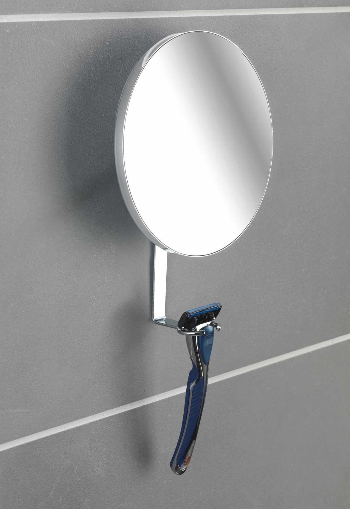 Oglinda cosmetica de perete, cu suport lama de ras, Turbo-Loc Crom, Ø17xA4xH23 cm