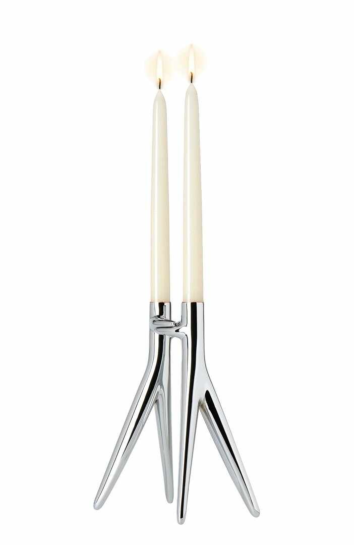 Suport lumanari Kartell Abbracciaio design Philippe Starck & Ambroise Maggiar h 25cm argintiu lucios
