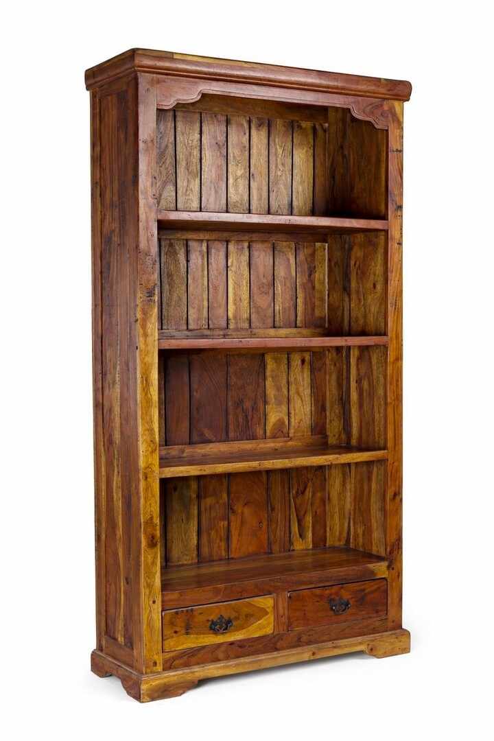 Biblioteca din lemn de salcam, cu 2 sertare Chateaux Natural, l100xA35xH185 cm