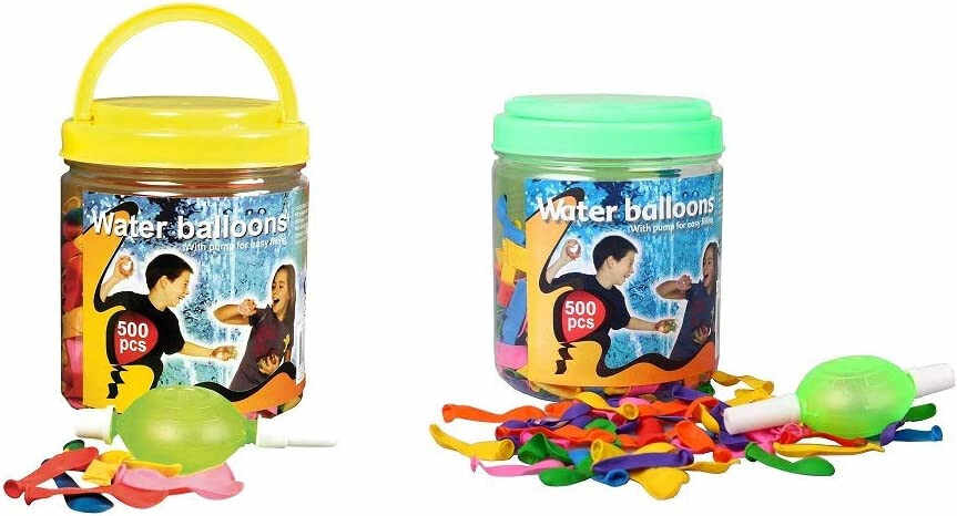 Set de 500 baloane cu apa Les Colis Noirs, cu galeata, multicolor, plastic/latex