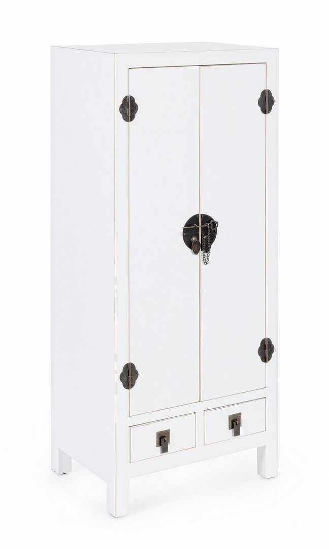 Cabinet din MDF si metal, cu 2 sertare si 2 usi Pechino Alb, l50xA34,5xH121 cm