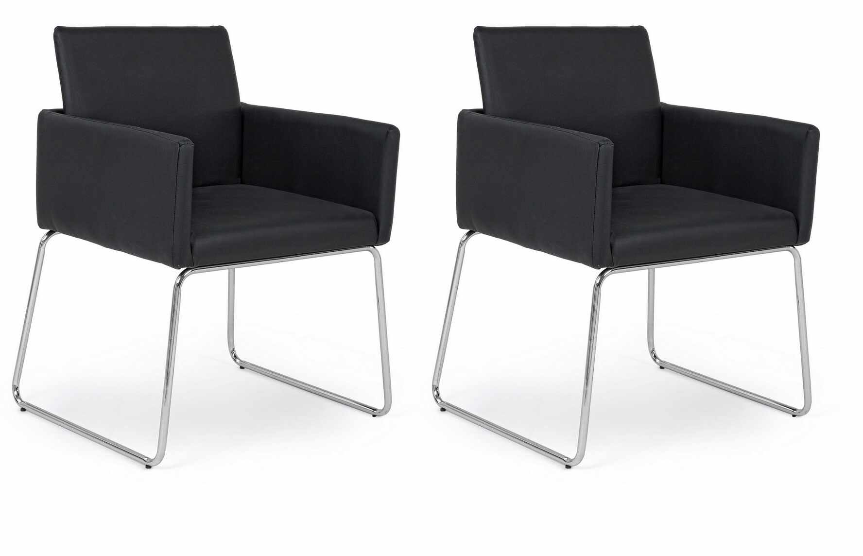 Set 2 scaune tapitate cu piele ecologica si picioare metalice Sixty Negru / Crom, l60xA54xH80,5 cm