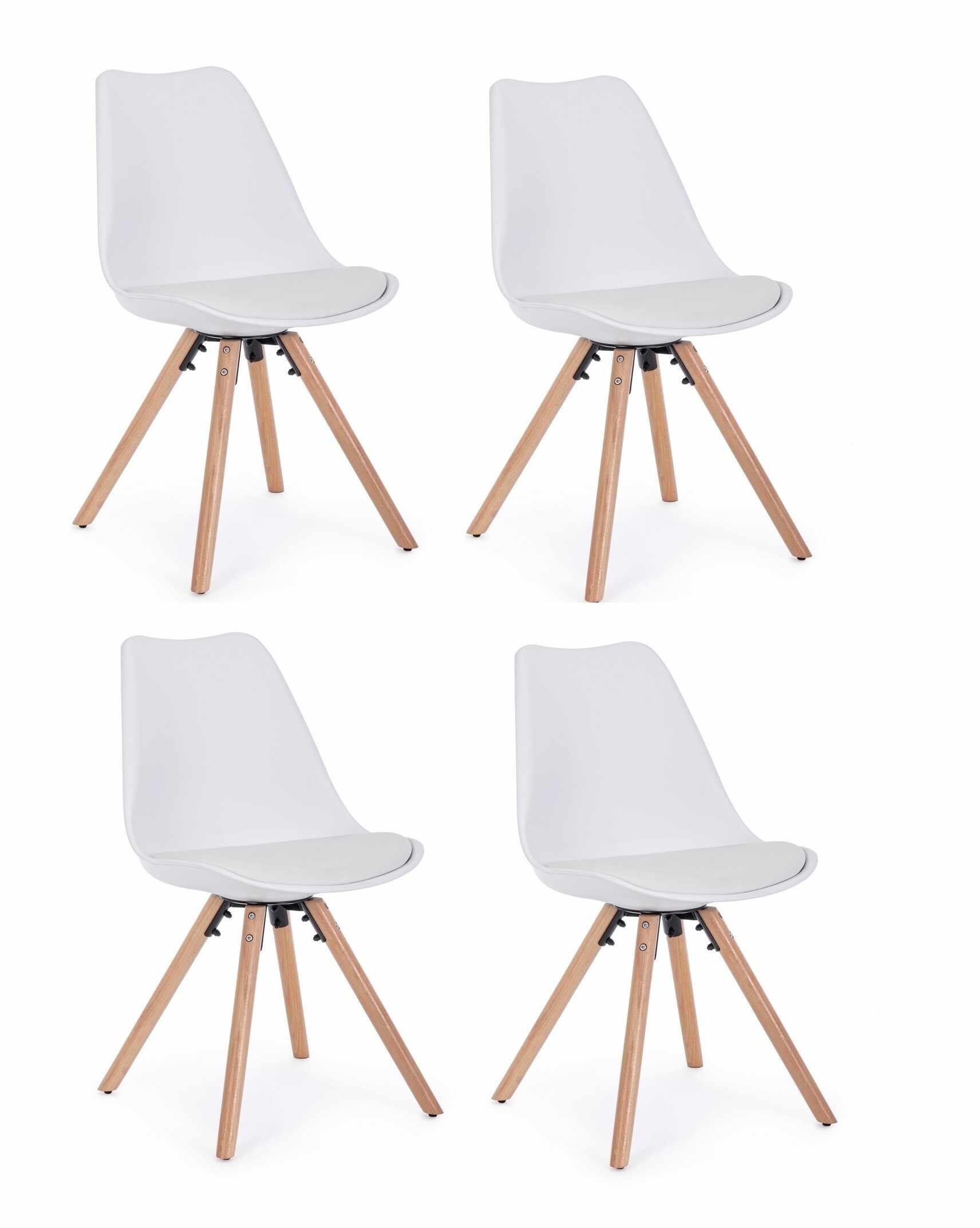 Set 4 scaune din plastic cu sezut tapitat cu piele ecologica si picioare din lemn, New Trend Alb / Natural, l54xA49xH83,5 cm