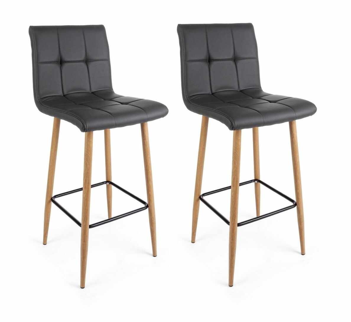Set 2 scaune de bar tapitate cu piele ecologica si picioare metalice Bruce Gri Inchis / Natural, l46xA40xH108 cm