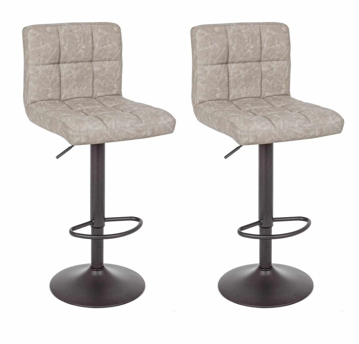 Set 2 scaune de bar tapitate cu piele ecologica si picior metalic Greyson Matt Gri Deschis, l42xA51xH92-113 cm