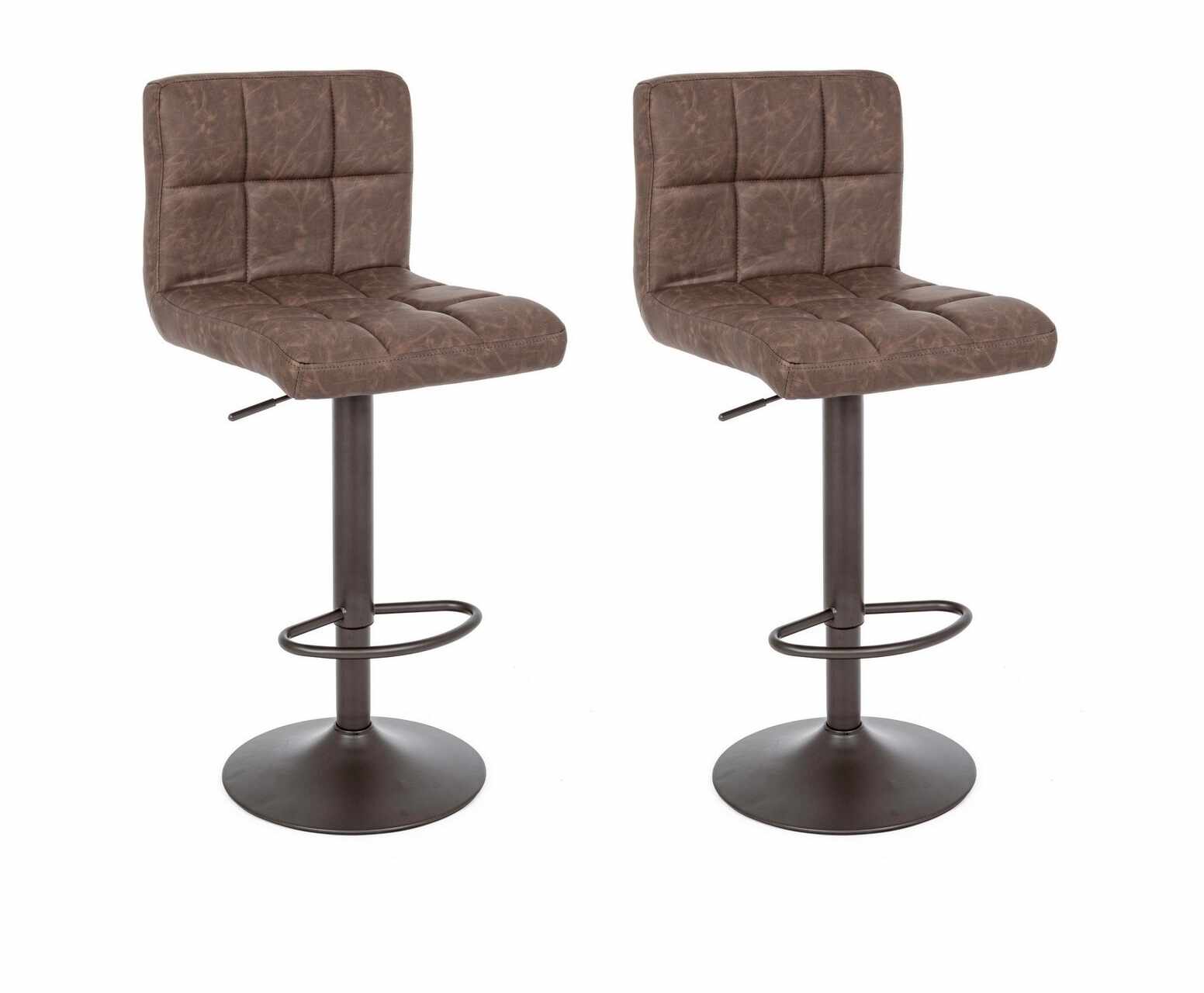 Set 2 scaune de bar tapitate cu piele ecologica si picior metalic Greyson Matt Maro / Gri, l42xA51xH92-113 cm