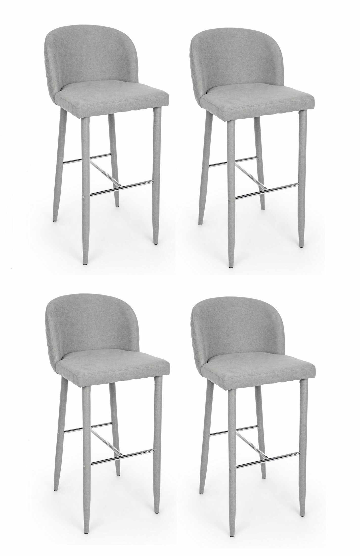 Set 4 scaune de bar tapitate cu stofa si picioare metalice Chris Gri / Crom, l47xA52xH105 cm