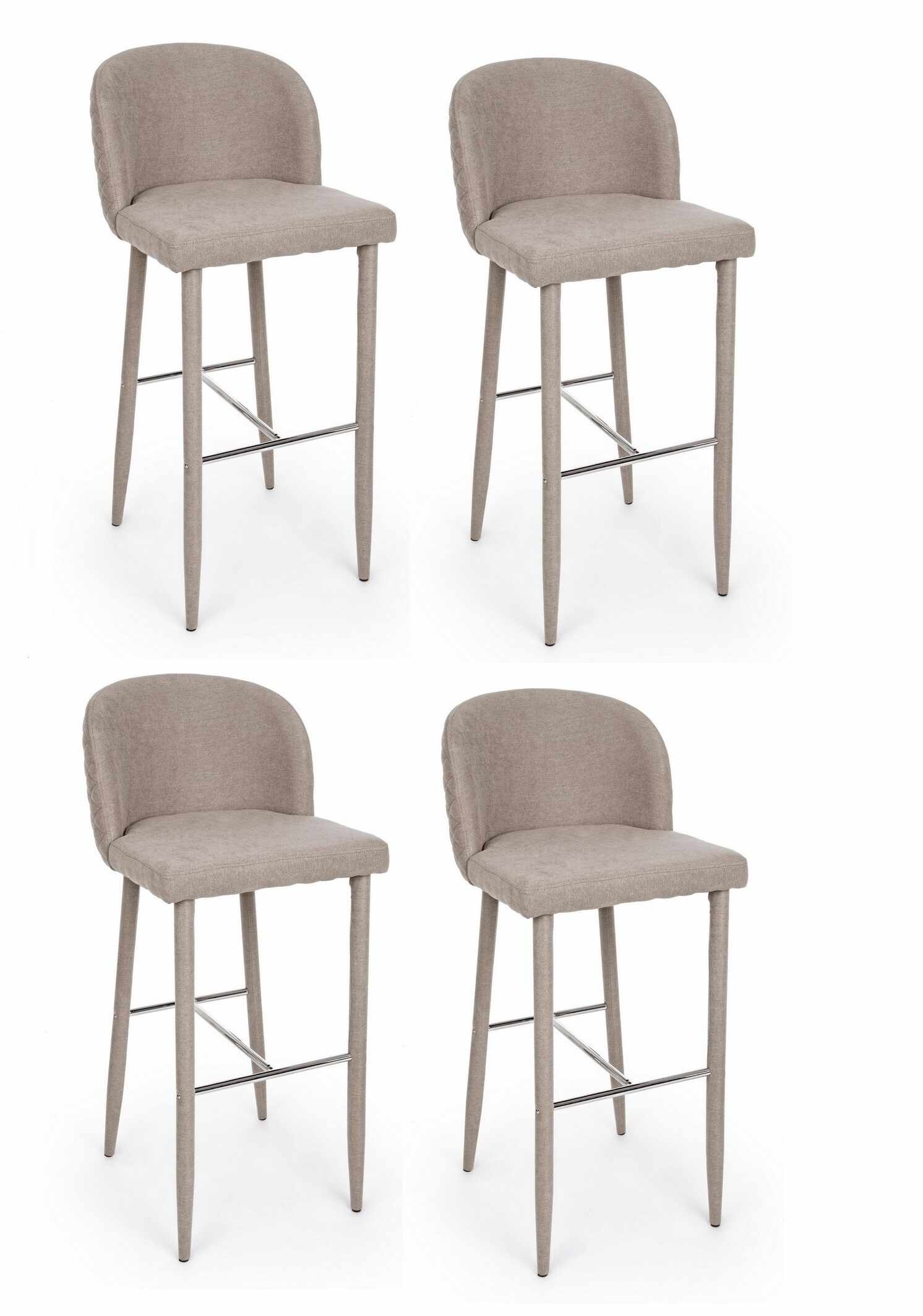 Set 4 scaune de bar tapitate cu stofa si picioare metalice Chris Maro Deschis / Crom, l47xA52xH105 cm