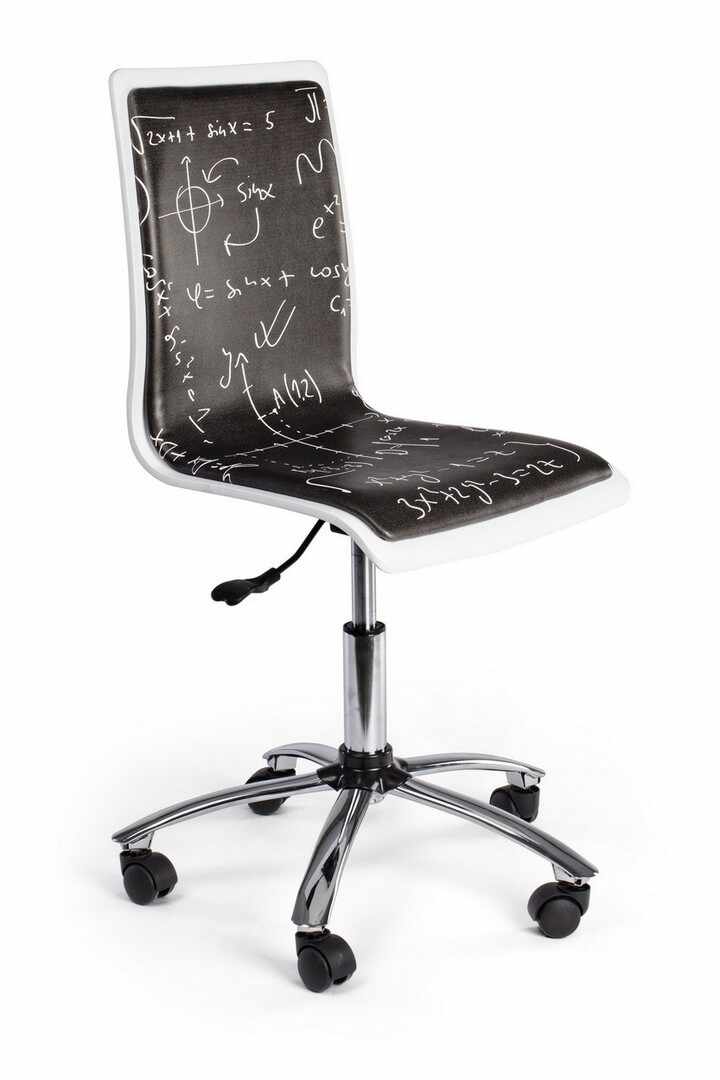 Scaun de birou pentru copii, tapitat cu piele ecologica Smoke Alb / Negru, l42,5xA40xH87-99 cm