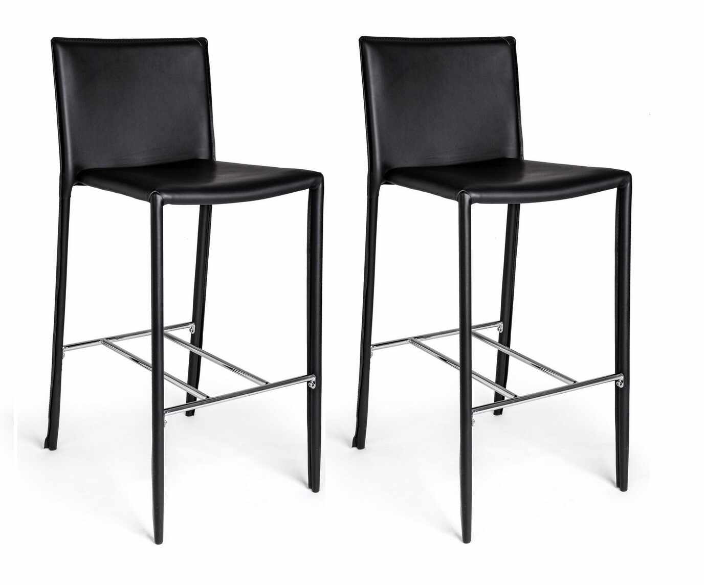 Set 2 scaune de bar din PVC cu picioare metalice, Catherine Negru / Crom, l52xA46xH105 cm