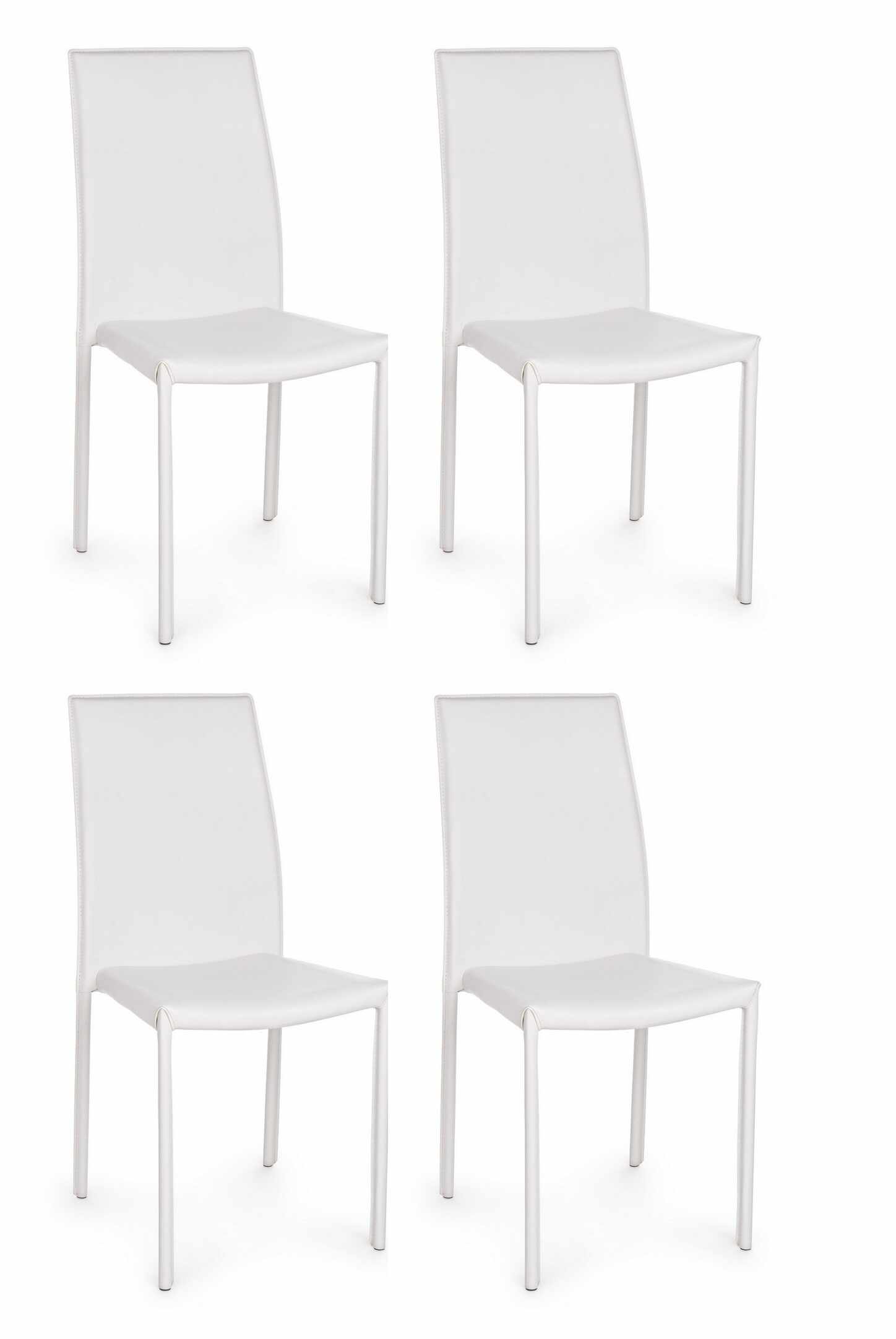 Set 4 scaune tapitate cu piele ecologica si picioare metalice Adda Alb, l44xA42xH96 cm