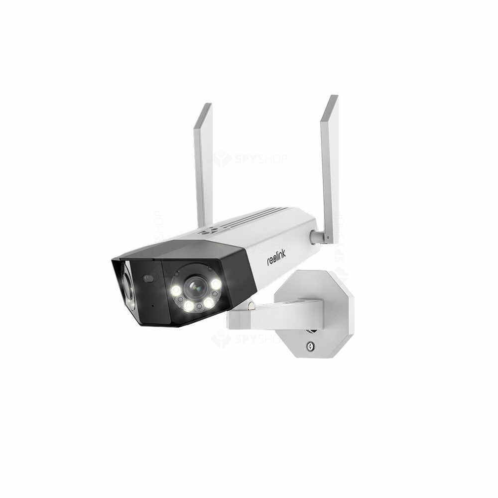 Camera supraveghere IP exterior Reolink Duo 2 WiFi, 8MP, unghi vizual 180 grade, slot card, lumina alba/IR 30 m, detectie oameni/vehicule, microfon, difuzor
