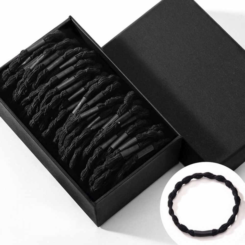 Set de 20 elastice pentru par Magic Select, nailon/bumbac, negru