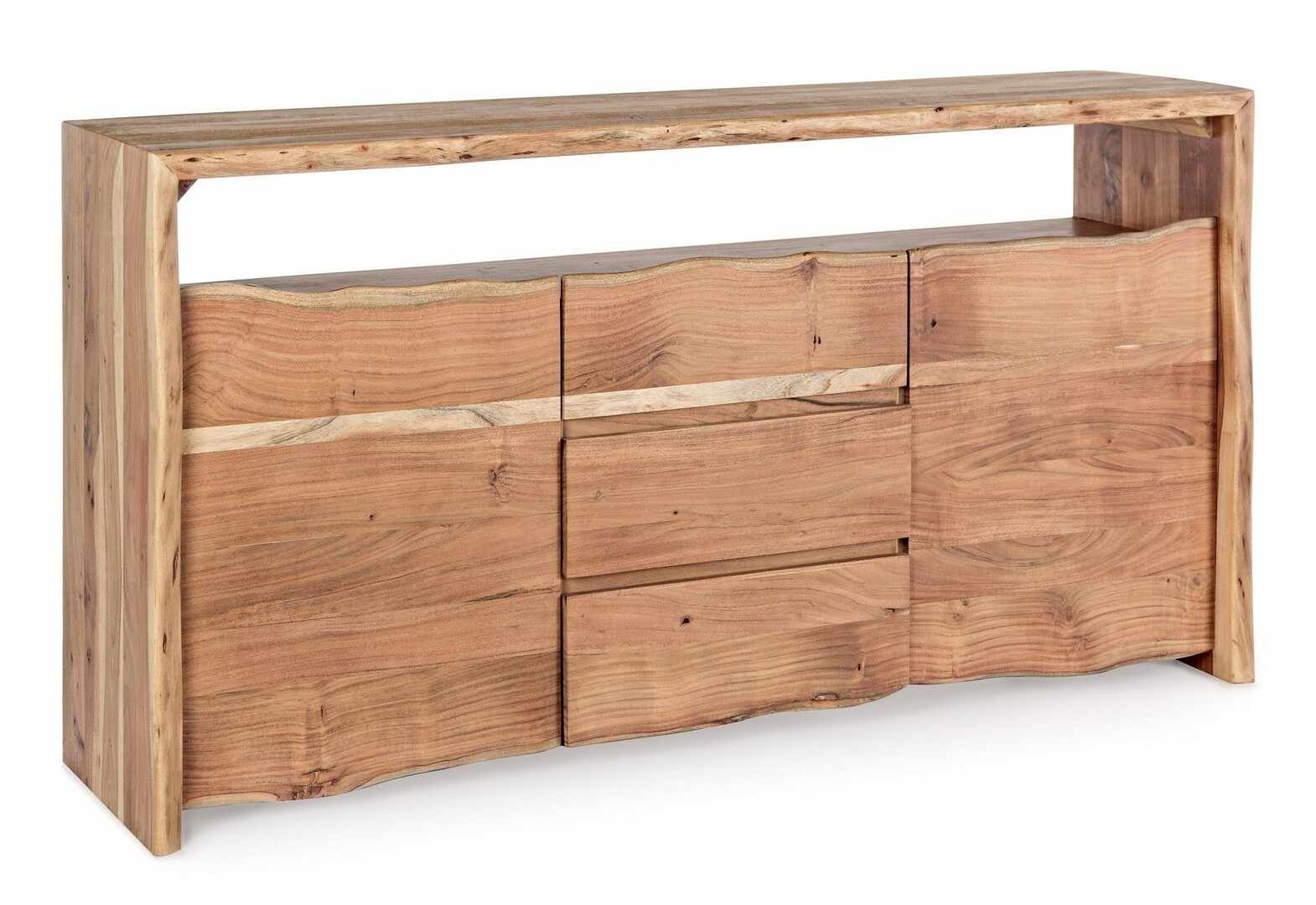 Comoda din lemn de salcam, cu 3 sertare si 2 usi Eneas Natural, l160xA45xH85 cm