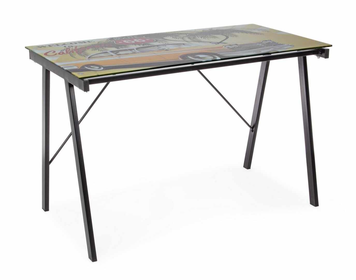 Masa de birou din sticla si metal, pentru copii California Multicolor / Negru, L113xl58xH73 cm