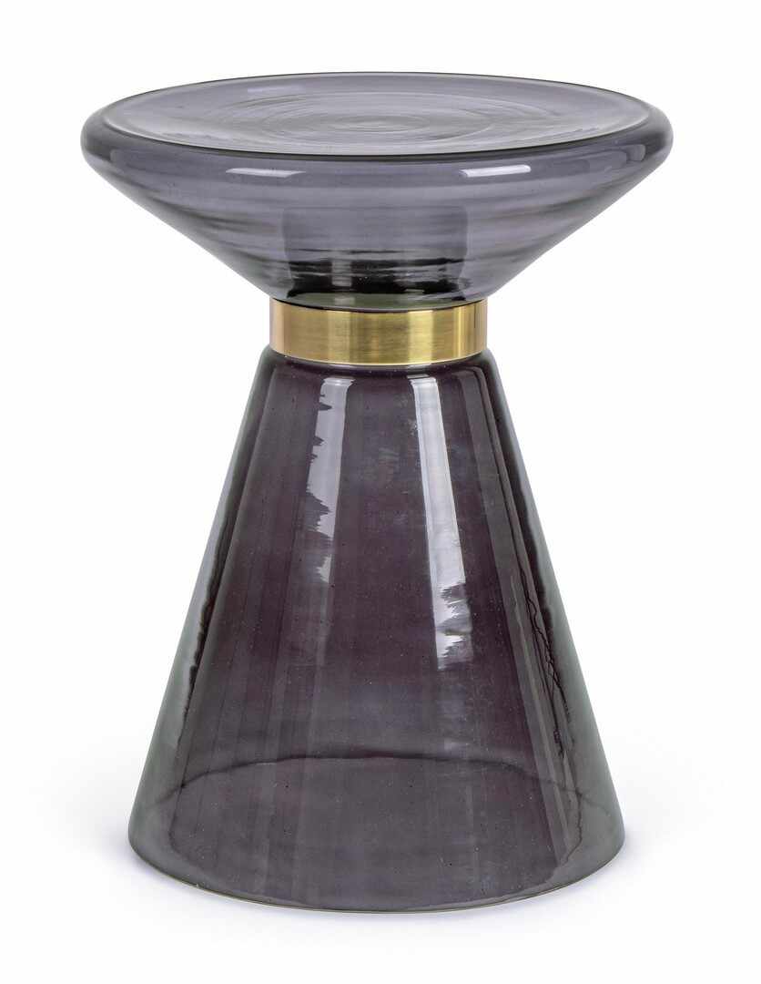 Masa de cafea din sticla si metal Azmin Gri / Auriu, Ø36xH46 cm