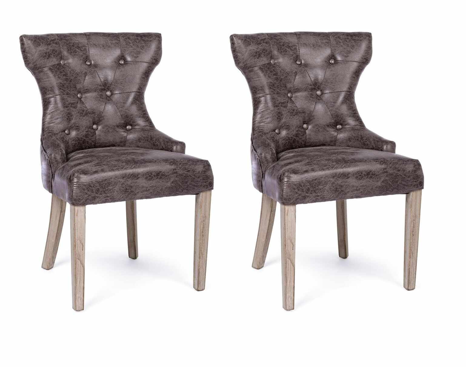 Set 2 scaune tapitate cu piele ecologica si picioare din lemn Azelia Maro Inchis / Natural, l55xA52xH92 cm