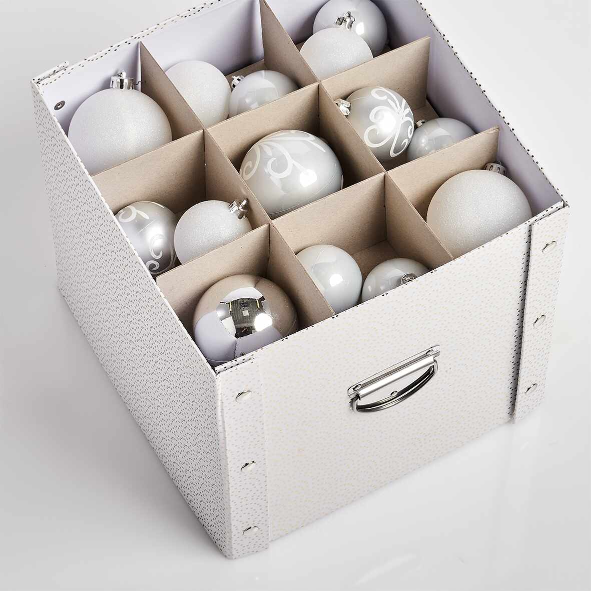 Cutie pentru depozitare globuri, din carton, Christmas Box Alb / Auriu, L30xl30xH29 cm