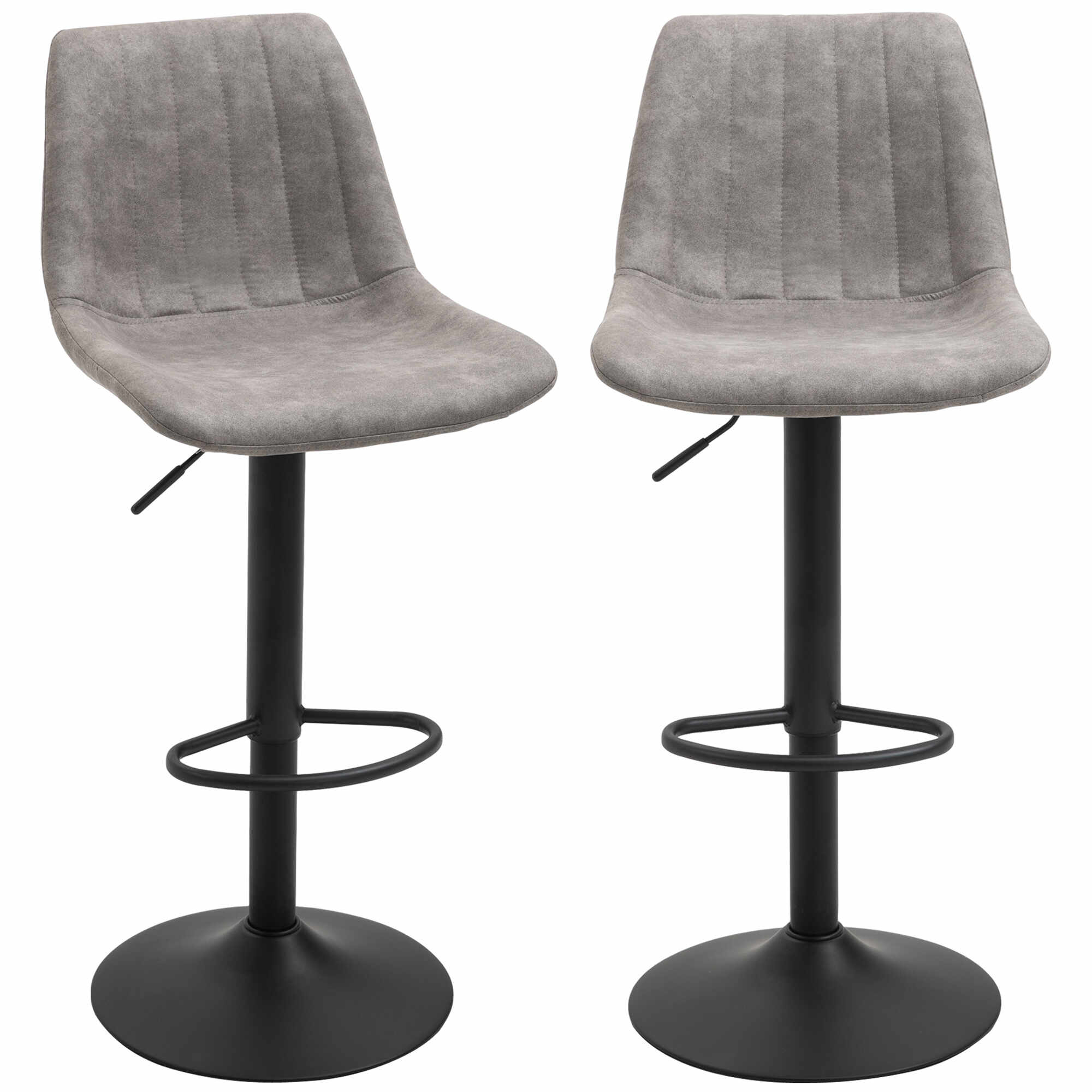 HOMCOM Set de 2 scaune de bar in stil industrial cu spatar din microfibra, suport pentru picioare si inaltime reglabila gri