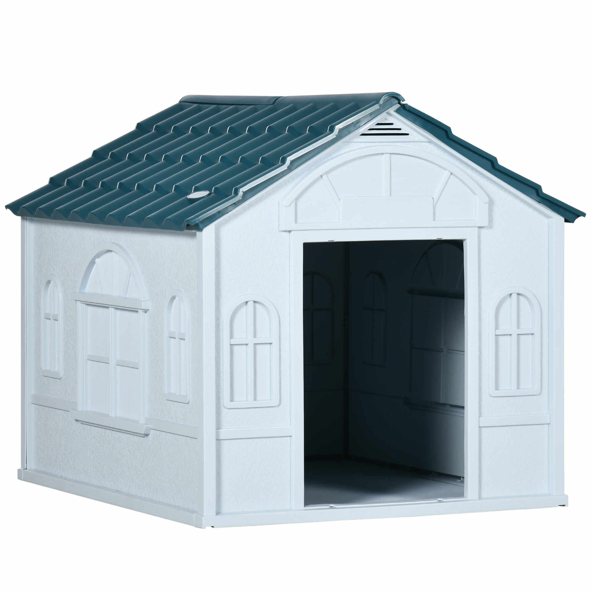 PawHut Casa din plastic pentru caini de talie mare, cu protectie pentru orice vreme, albastru, 65 x 75.7 x 63 cm;