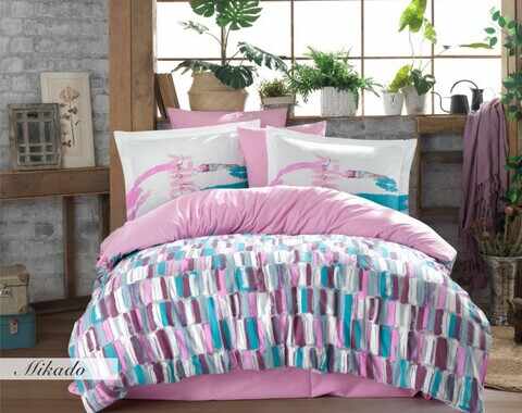 Lenjerie de pat pentru o persoana, 3 piese, 160x220 cm, 100% bumbac poplin, Hobby, Mikado, roz