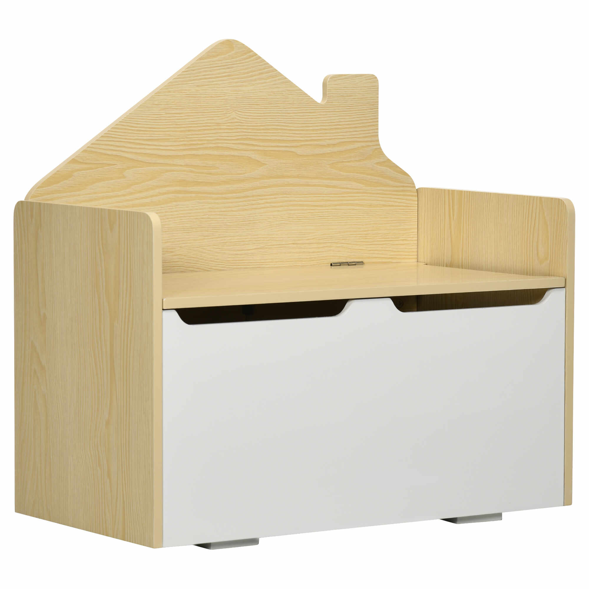 HOMCOM Cutie de jucarii din lemn Banca de depozitare Cufar de jucarii pentru copii cu tija de presiune cu capac | AOSOM RO