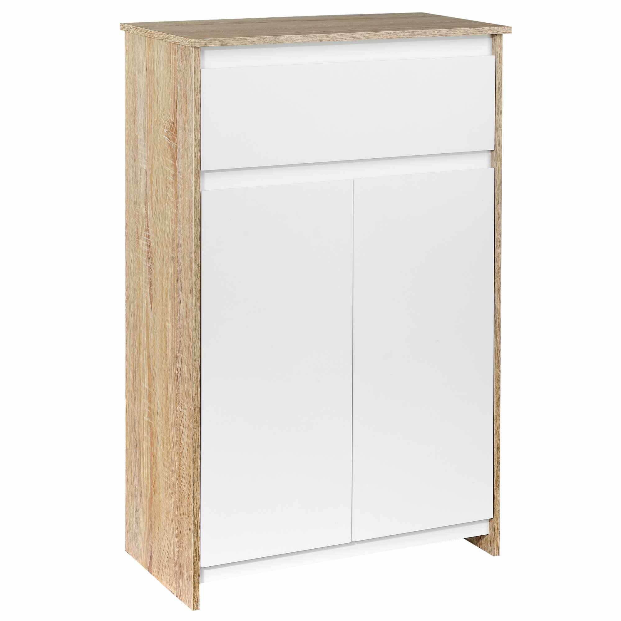 kleankin Mobilier de baie multifunctional, mobilier de baie cu dulap si sertar, de dimensiuni reduse, culoarea lemnului si alb 60x30x90cm