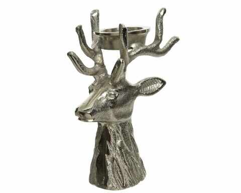 Suport pentru lumanare Deer, Decoris, 12.5x10x18 cm, aluminiu, argintiu