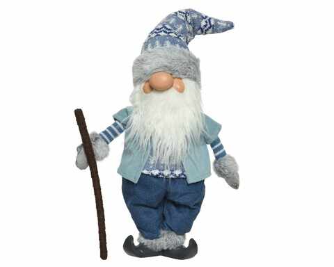 Decoratiune Gnome w hat & stick, Decoris, 19x7x45 cm, poliester, albastru/alb