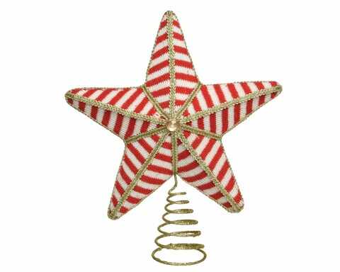 Varf decorativ pentru brad Star, Decoris, 25x8x30 cm, spuma, rosu/alb/auriu
