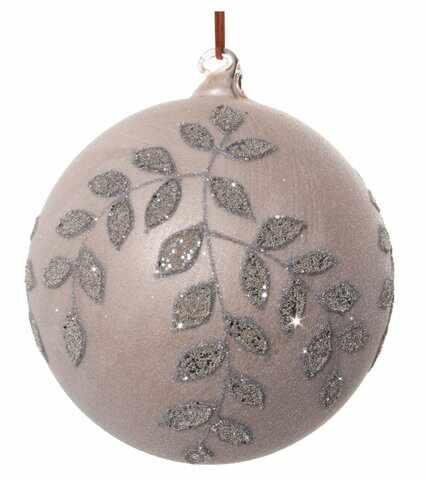 Decoratiune brad Deko Senso Leaf glob 15cm sticla sampanie cu detalii argintii
