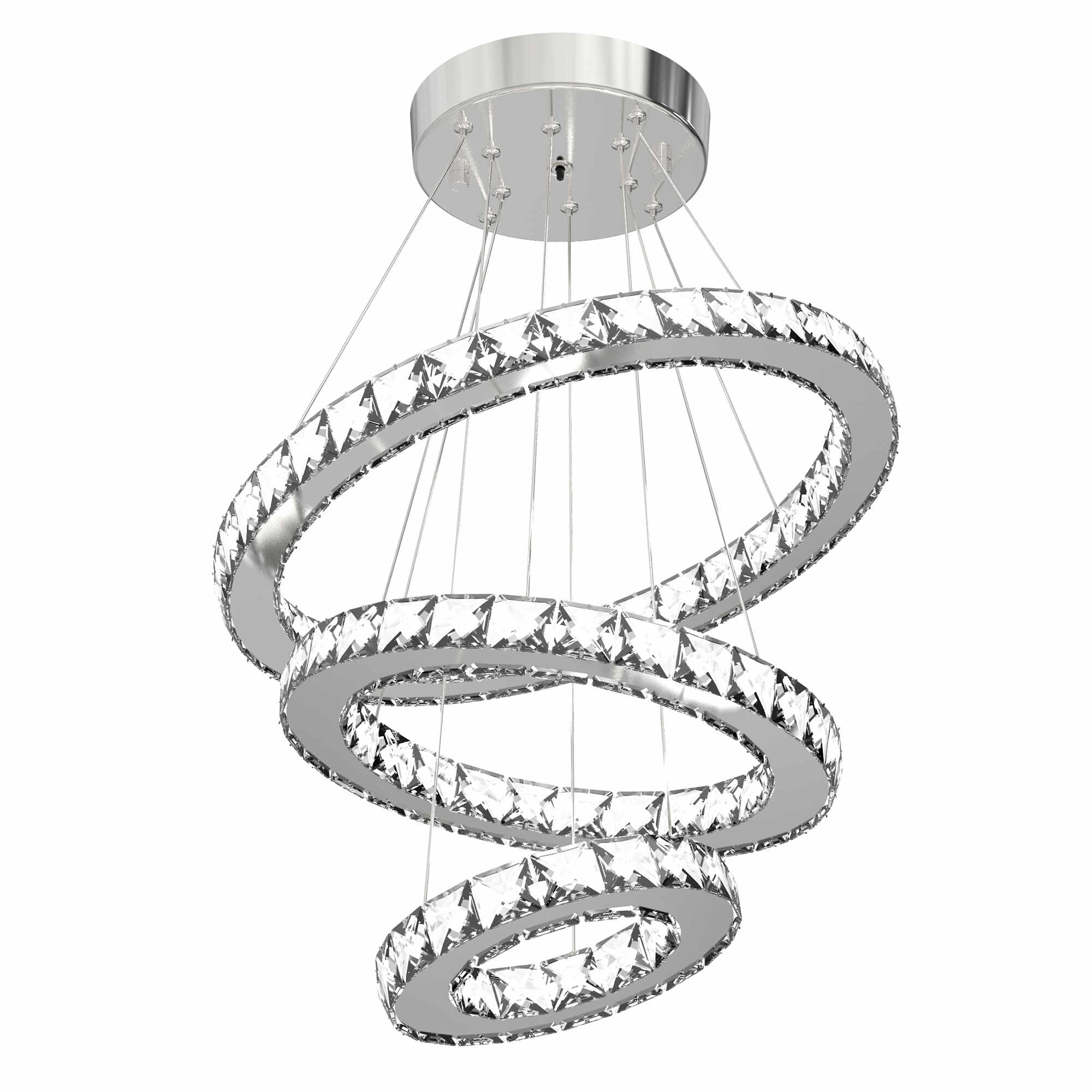 HOMCOM Candelabru Modern LED cu 3 Inele cu Cristale si Telecomanda, Inaltime Reglabila, 3 Nuante de Lumina | AOSOM RO