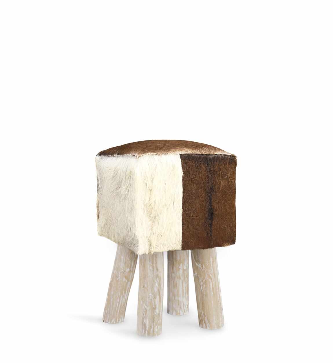 Taburet tapitat cu piele naturala si picioare din lemn, Goat Square Maro / Natural, l30xA30xH45 cm