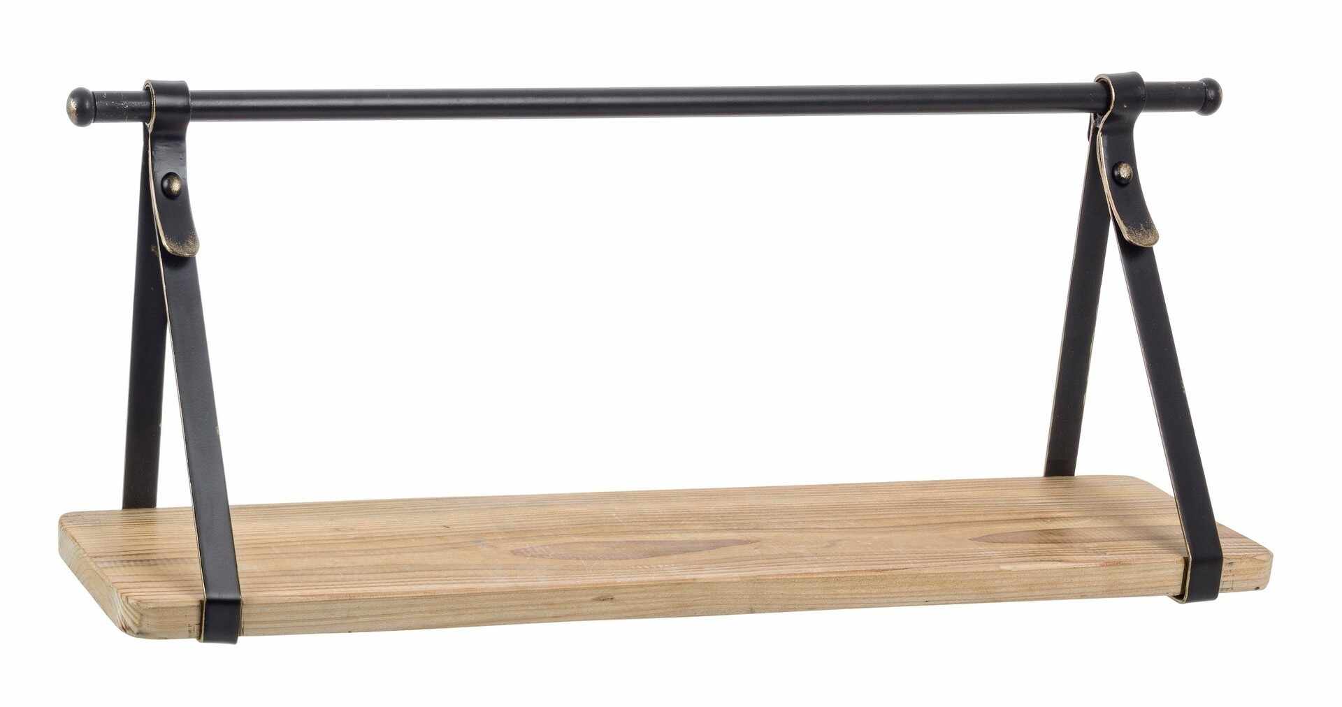 Etajera suspendata din lemn de brad si metal Jerrod Natural / Negru, l83xA16xH25 cm