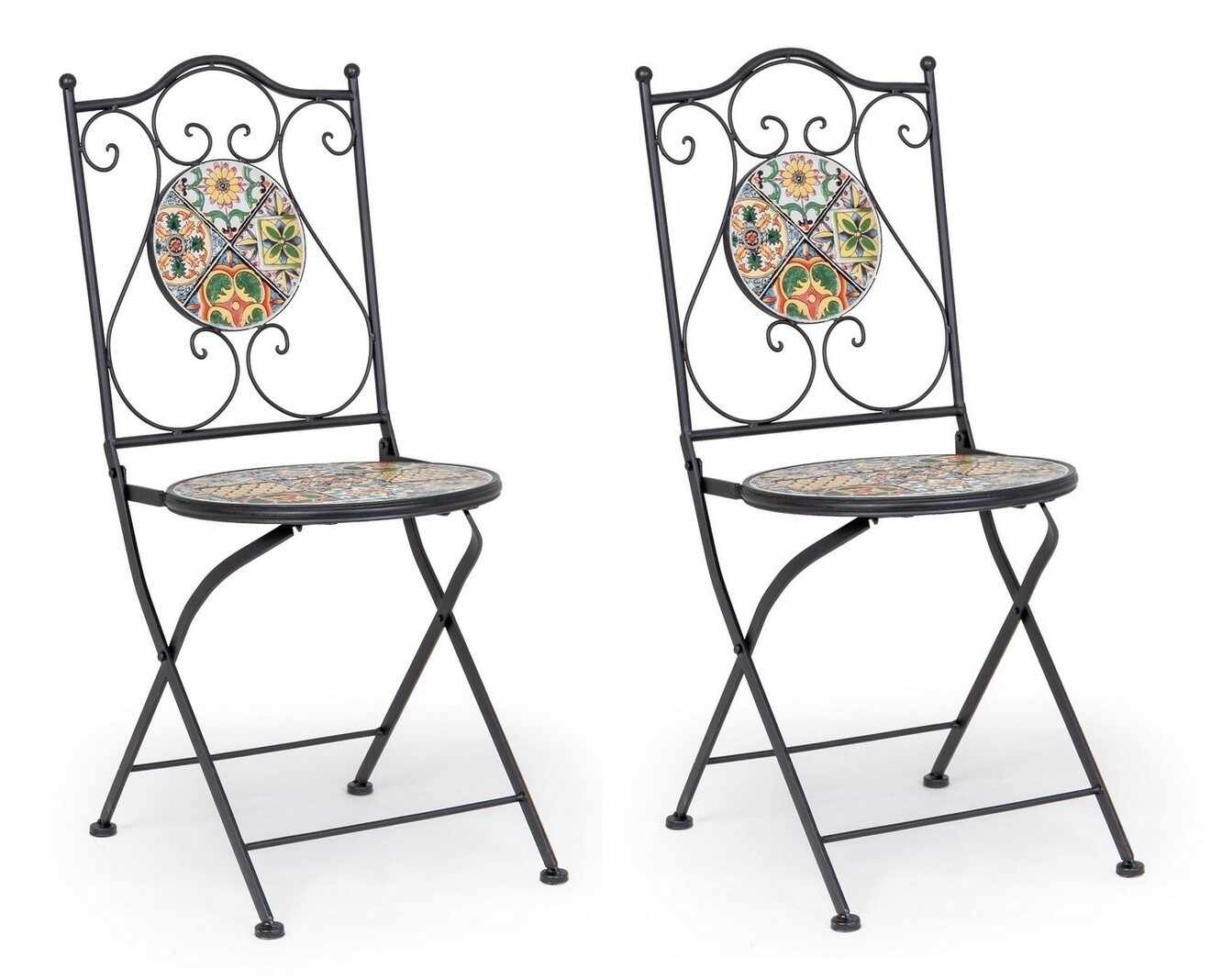 Set 2 scaune pliabile de gradina / terasa din ceramica si metal Naxos Multicolor / Negru, l39xA47xH92 cm
