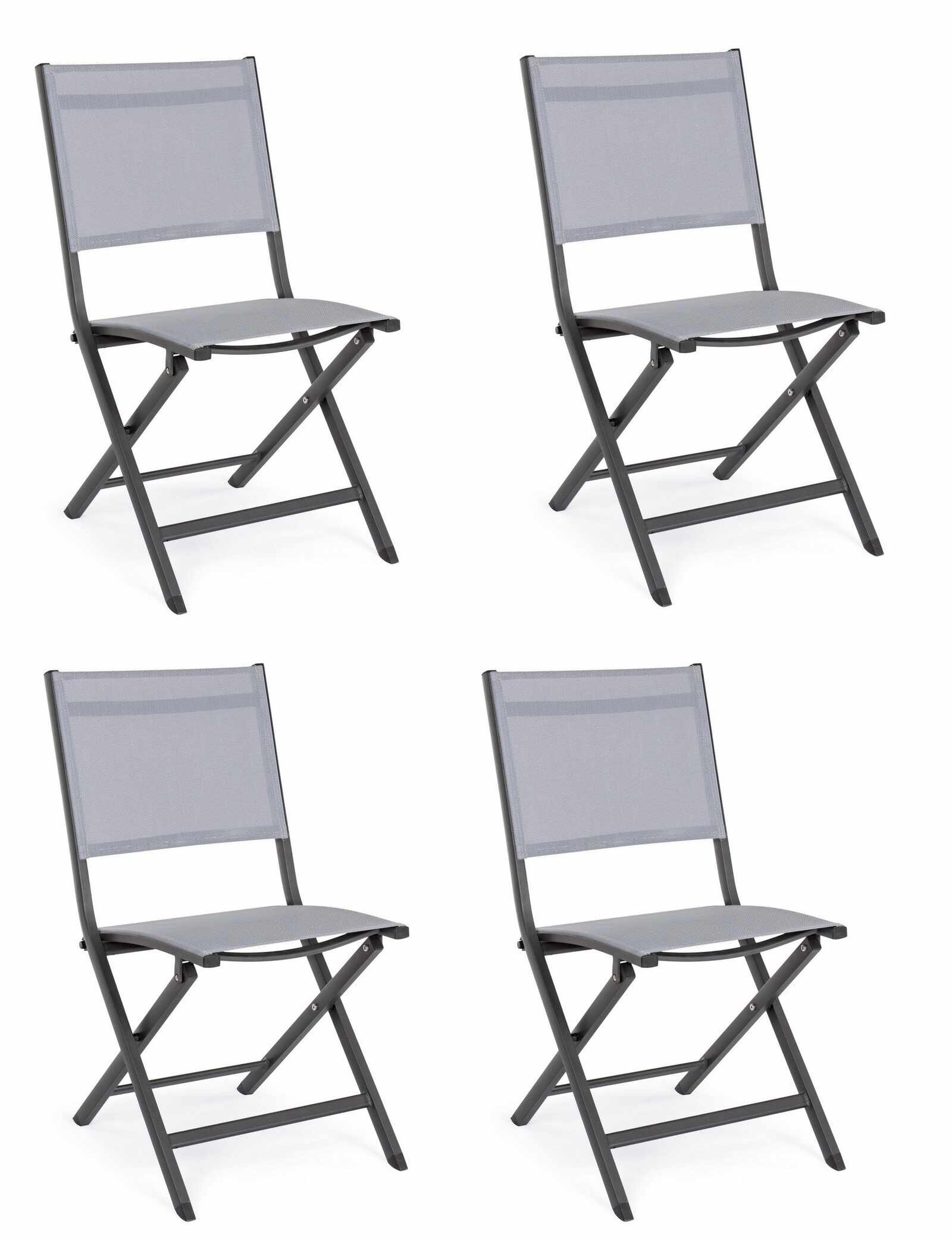 Set 4 scaune pliabile de gradina / terasa din metal si material textil Elin Gri / Antracit, l47xA57xH88 cm