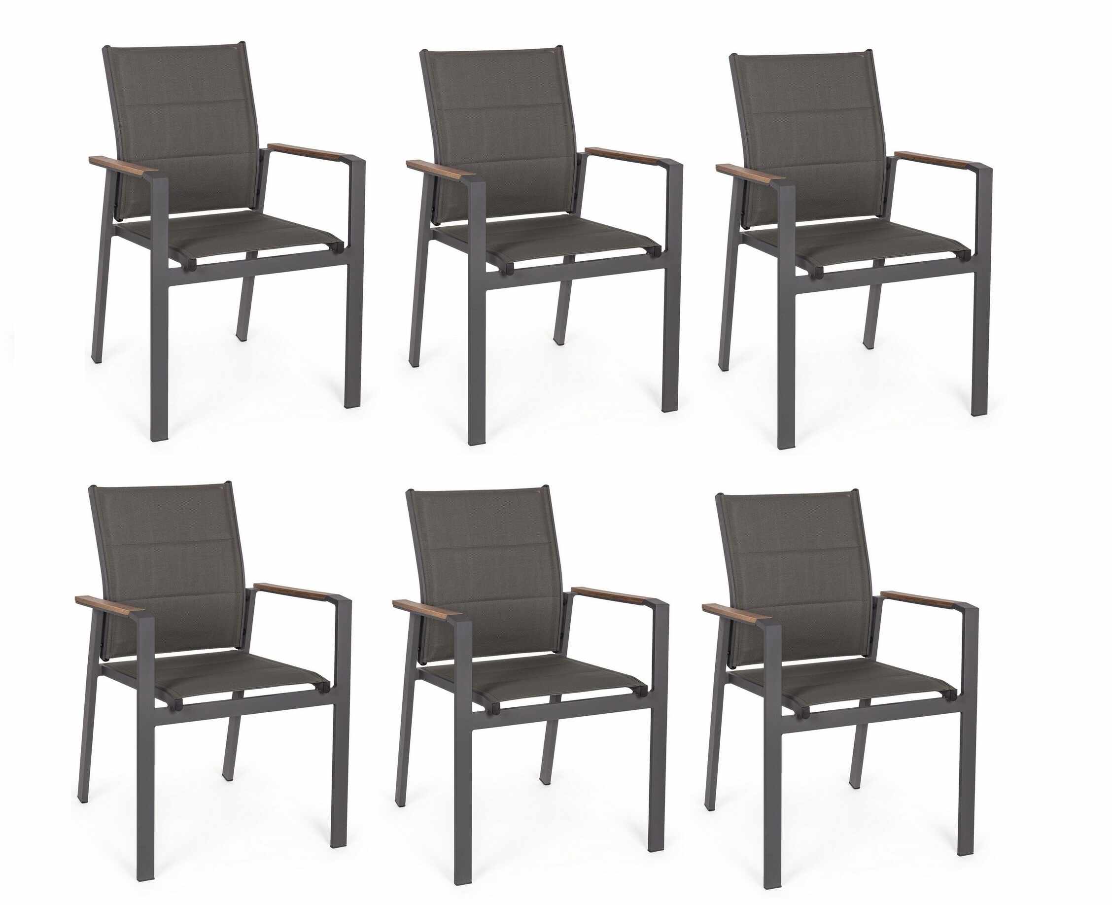 Setul 6 scaune de gradina / terasa din metal si material textil, Kubik Antracit, l56,5xA62xH88 cm