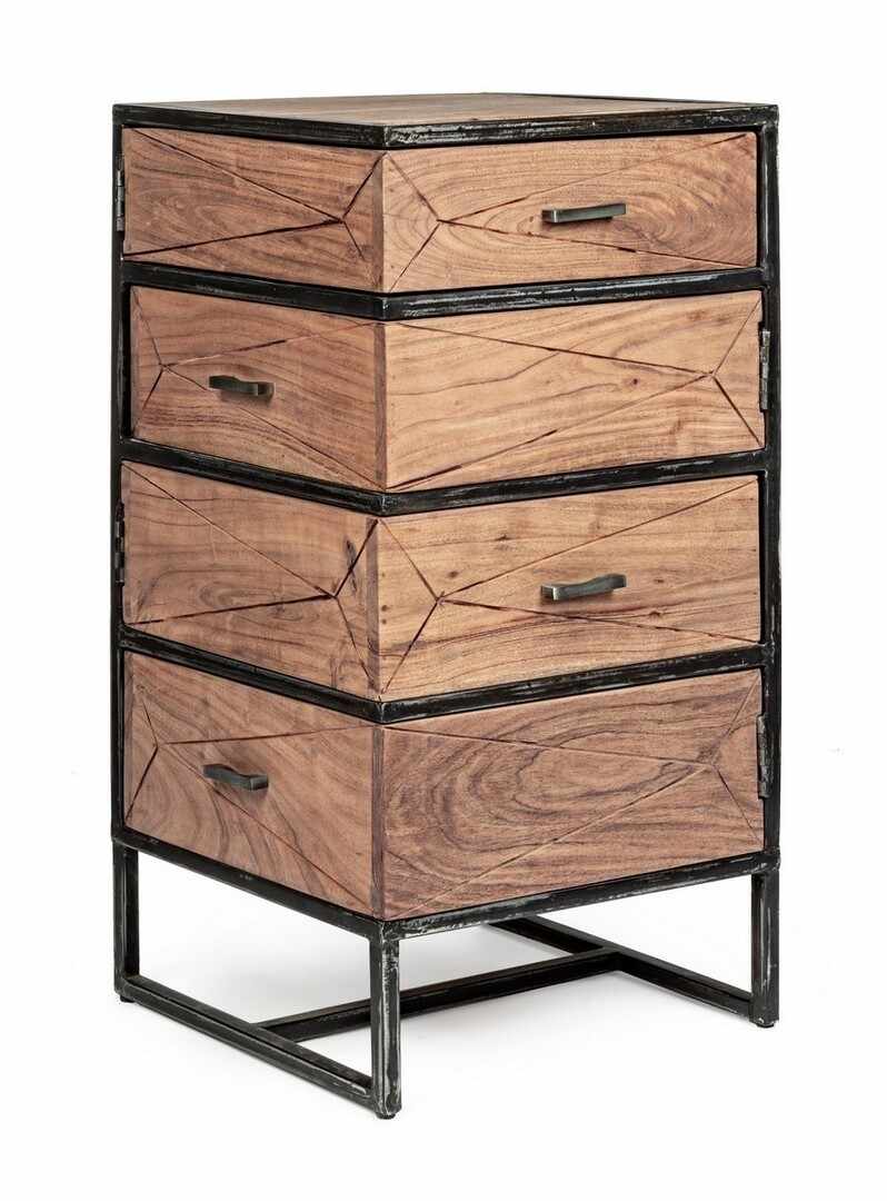 Cabinet din lemn de salcam si metal, cu 4 sertare Egon Natural, l45xA45xH90 cm