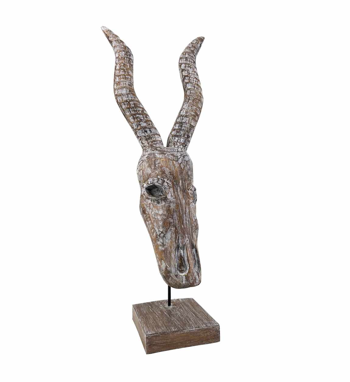 Decoratiune din lemn de albasia, Ethnic Antelope Natural, L33xl15xH65 cm