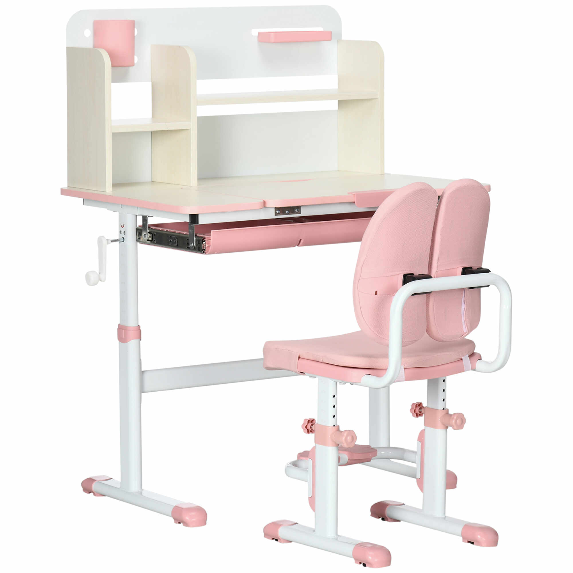 ZONEKIZ Set de birou si scaun cu inaltime reglabila Birou de scriere pentru copii masa de studiu pentru scoala cu raft | AOSOM RO