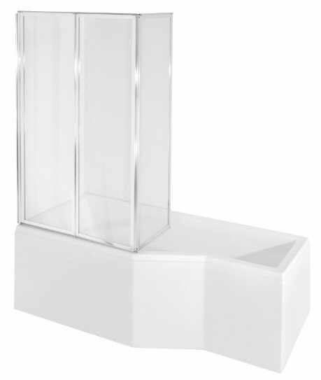 Cada baie asimetrica, acril, 170x75 cm, orientare stanga si paravan sticla 3 elemente, Besco Integra