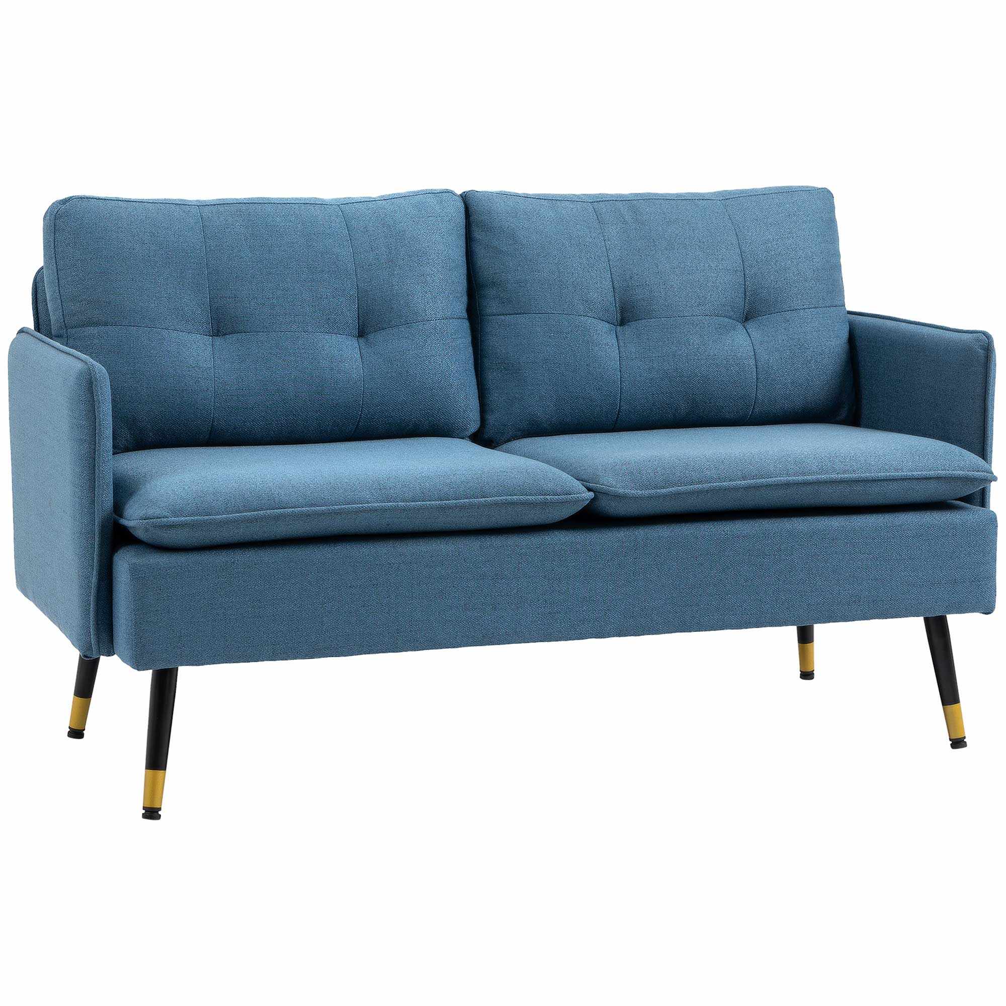 HOMCOM Canapele cu 2 locuri pentru camera de zi, canapea din tesatura, scaun de dragoste cu buton cu perne, albastru inchis | AOSOM RO