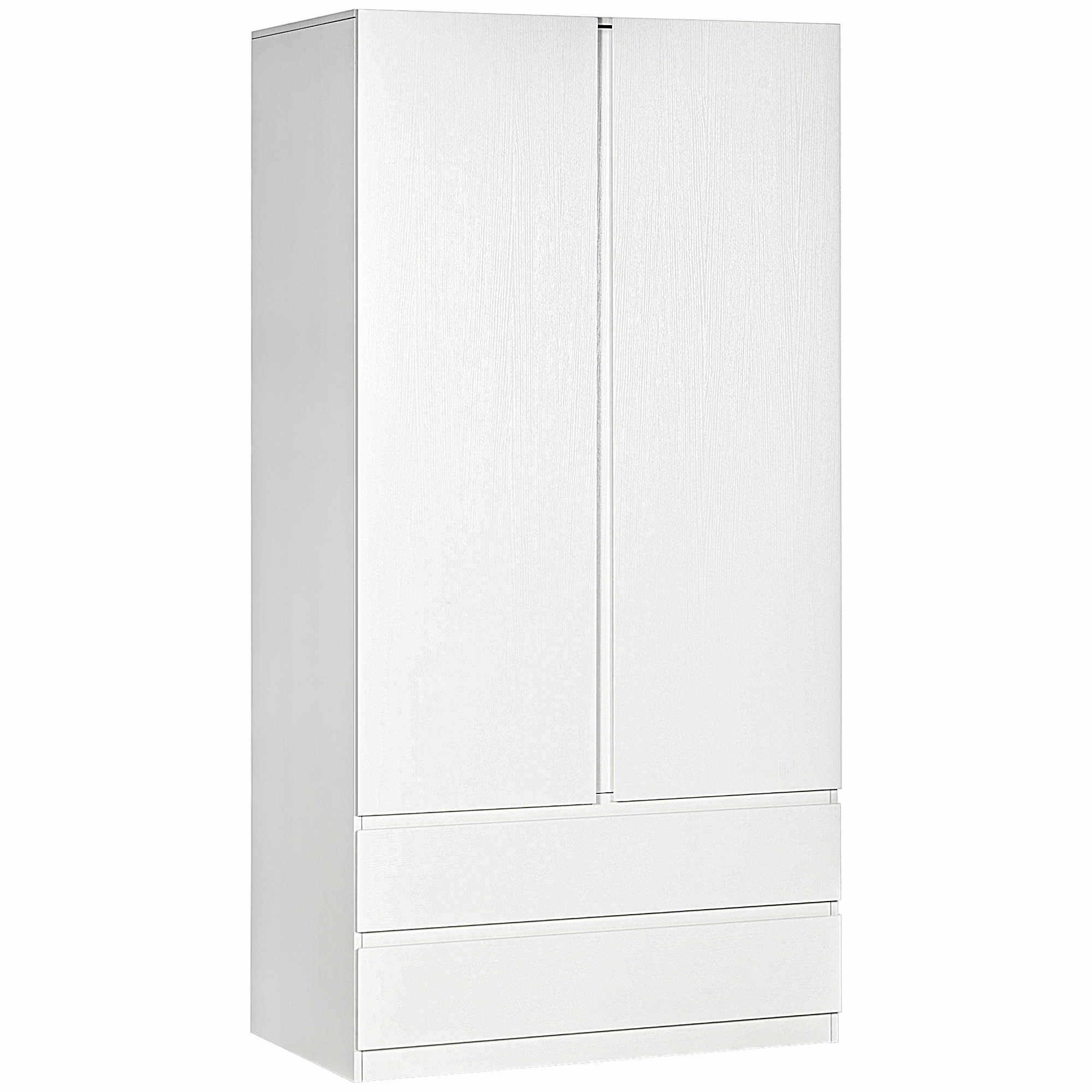 HOMCOM Dulap alb cu cuier pentru haine si 2 sertare glisante pentru dormitor din PAL, 100x60x200 cm