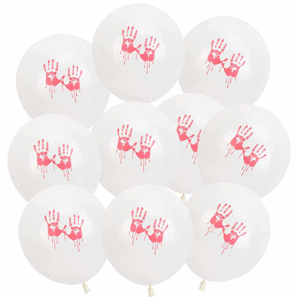 Set de 10 baloane pentru Halloween AirSMall, latex, alb/rosu