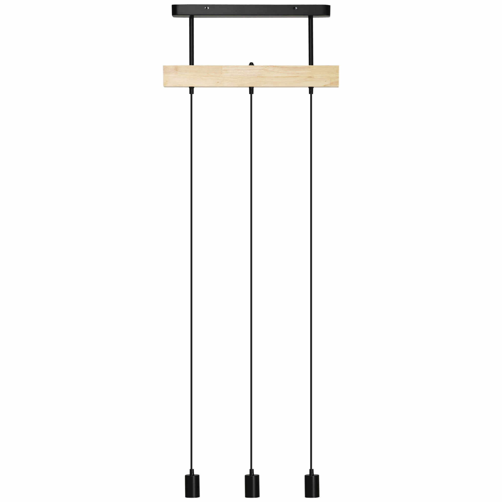 HOMCOM Lampa suspendata in stil industrial cu 3 becuri, candelabru vintage din lemn si metal, 50x8x33cm, negru | AOSOM RO