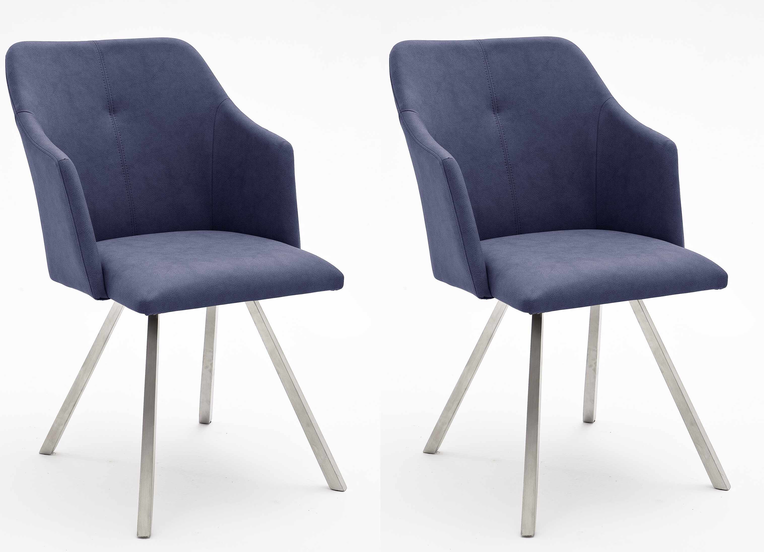 Set 2 scaune tapitate cu piele ecologica si picioare metalice, Madita B, Bleu / Crom, l54xA62xH88 cm