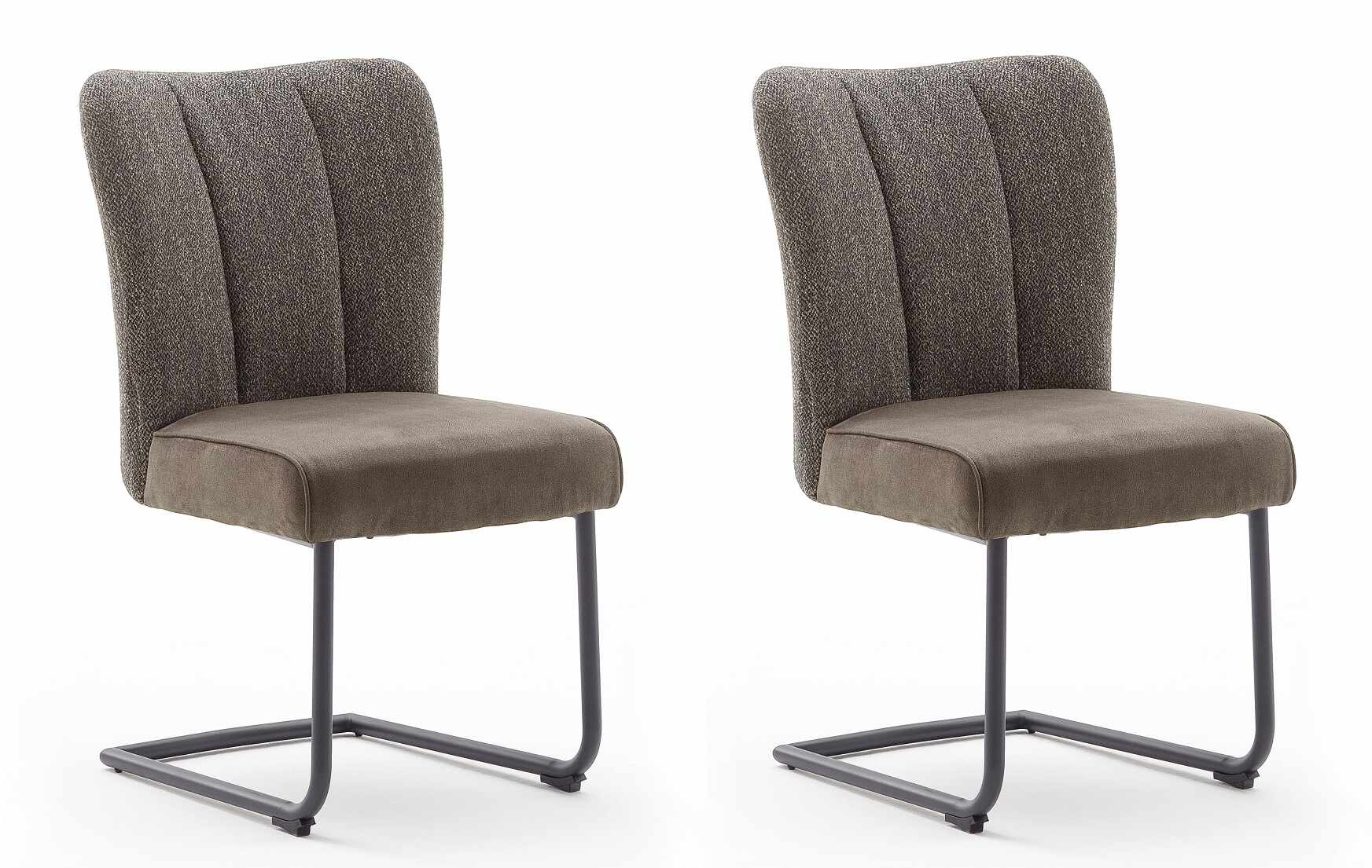 Set 2 scaune tapitate cu stofa si picioare metalice, Santiago B Swing, Cappucino / Negru, l53xA64xH93 cm