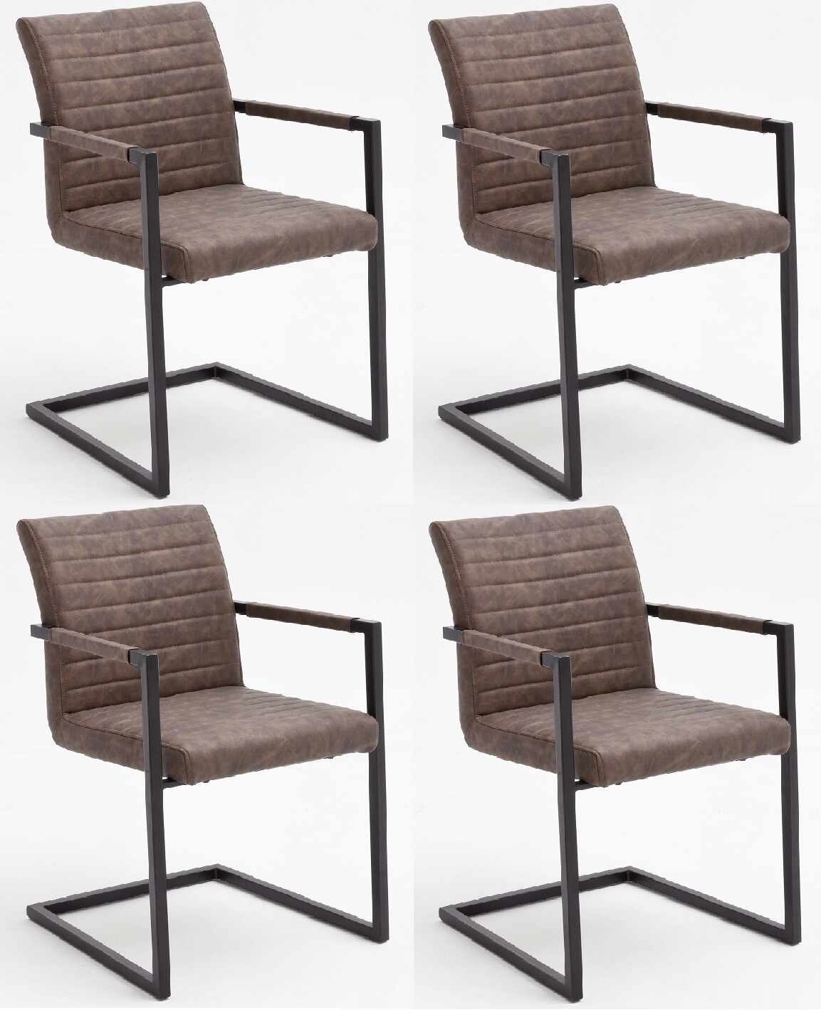 Set 4 scaune tapitate cu piele ecologica si picioare metalice, Kian A Plus, Maro / Negru, l54xA63xH86 cm