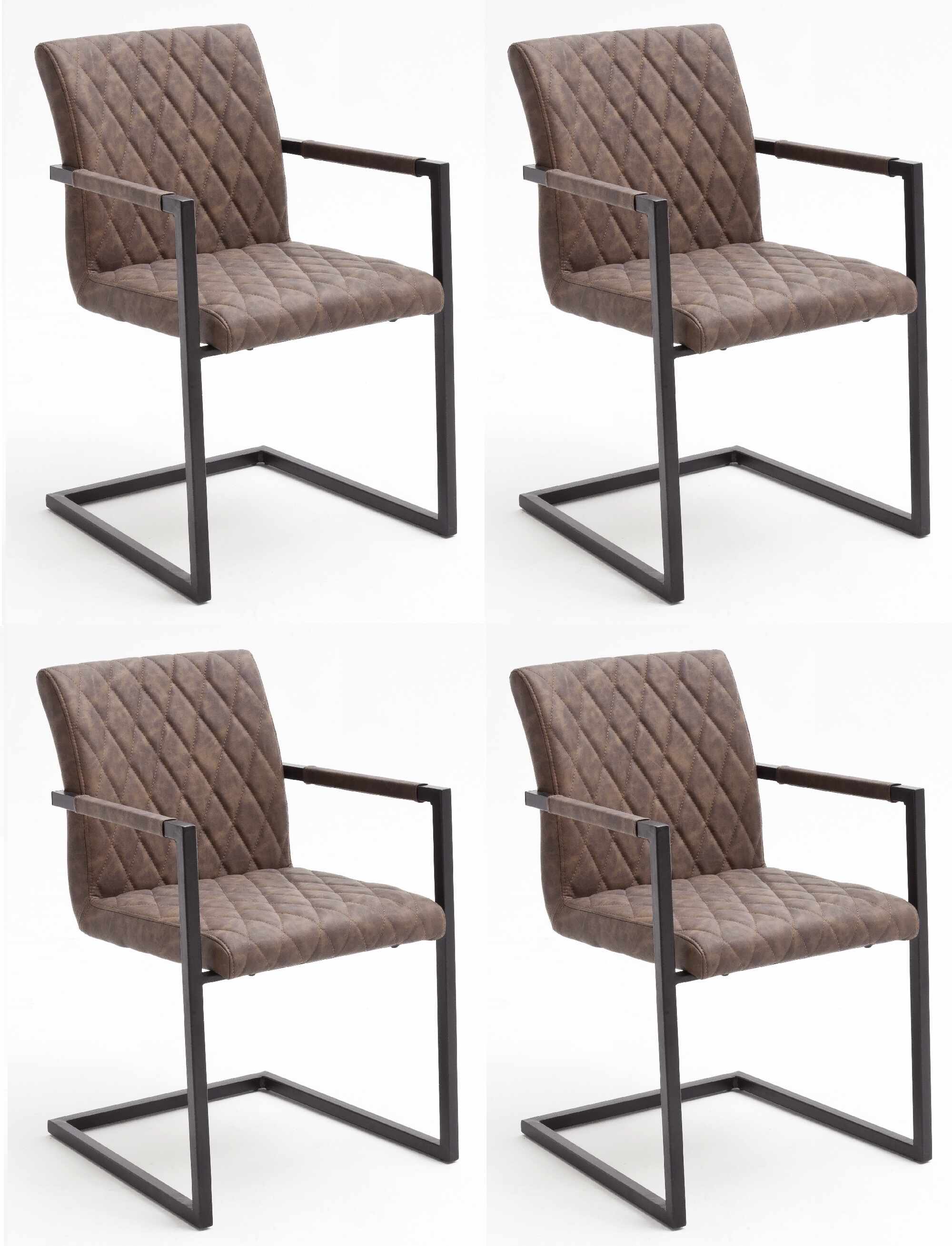 Set 4 scaune tapitate cu piele ecologica si picioare metalice, Kian B Plus, Maro / Negru, l54xA63xH86 cm