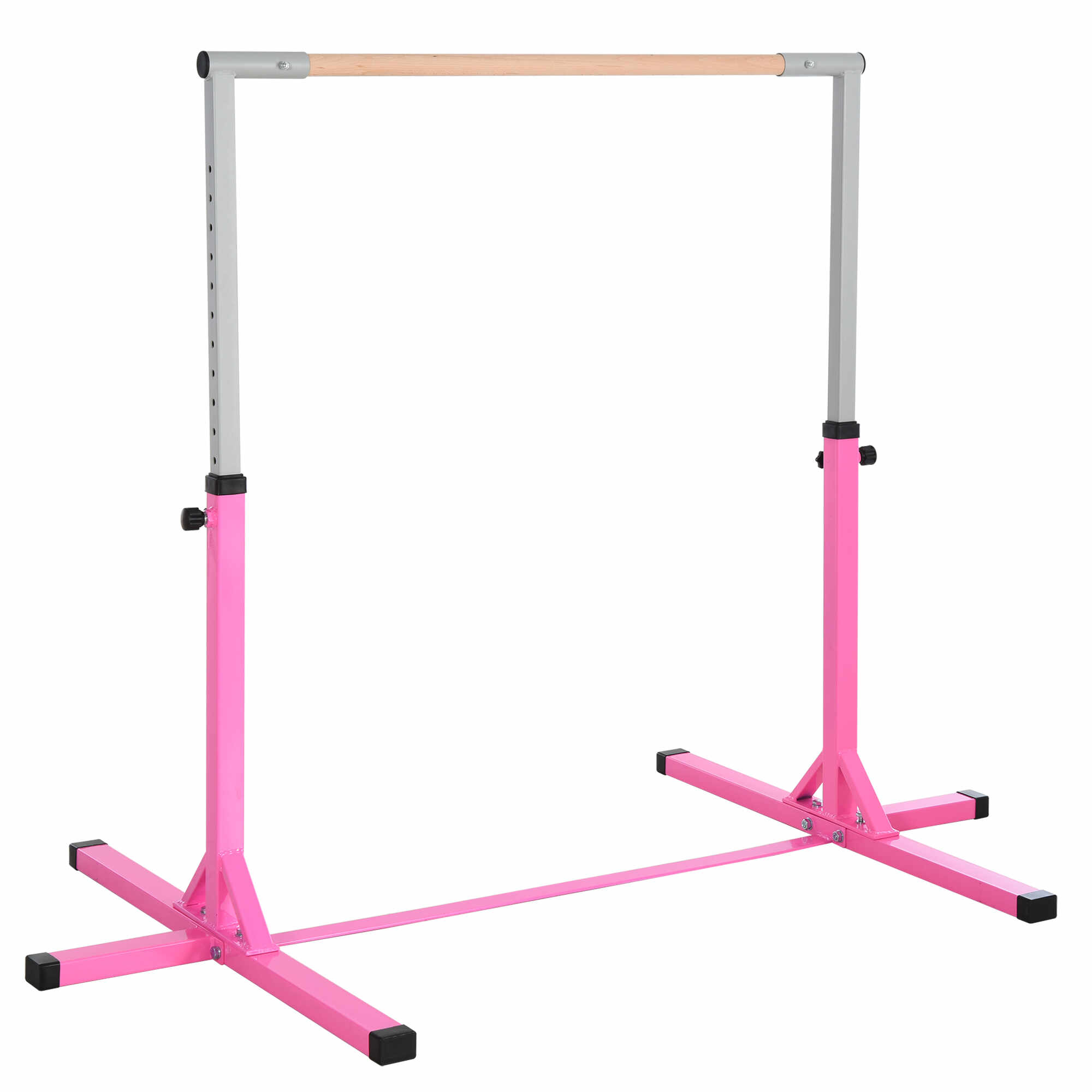 HOMCOM Bara orizontala pentru gimnastica cu inaltime reglabila din otel si lemn de fag roz | AOSOM RO